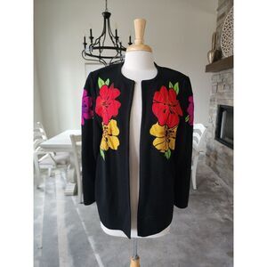 Vintage‎ Arthur Kohler Wool Blend Floral Embroiderey Cardigan Sweater